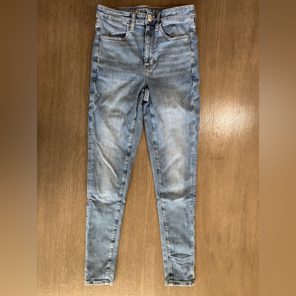 AEO Super High Rise Jeggings Blue Denim Skinny Jeans 2